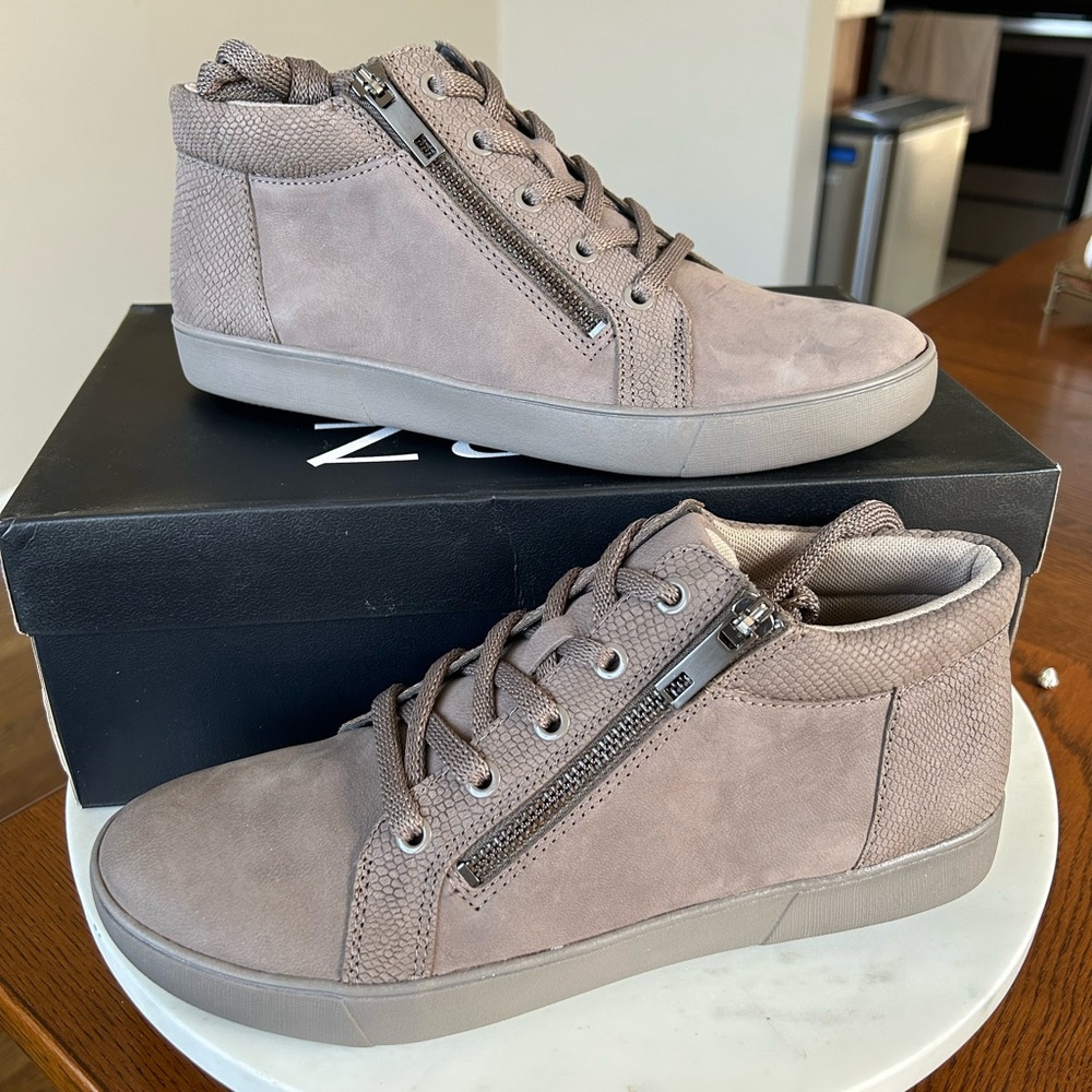 Taupe High-Top Sneakers with Zipper Detail